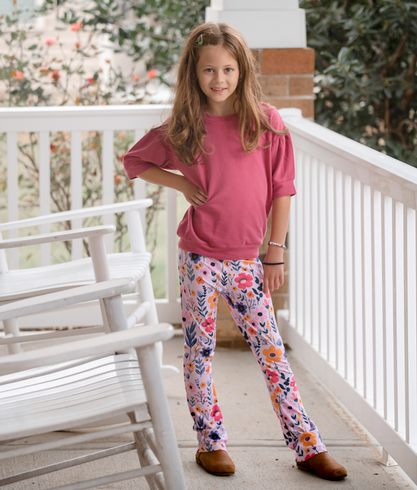 Millie Loves Lily Girls Dusty Rose Top and Flared Legging Set