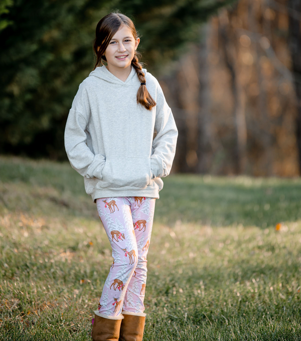 Gray Heather Hoodie & Winter Deers Flare Leggings
