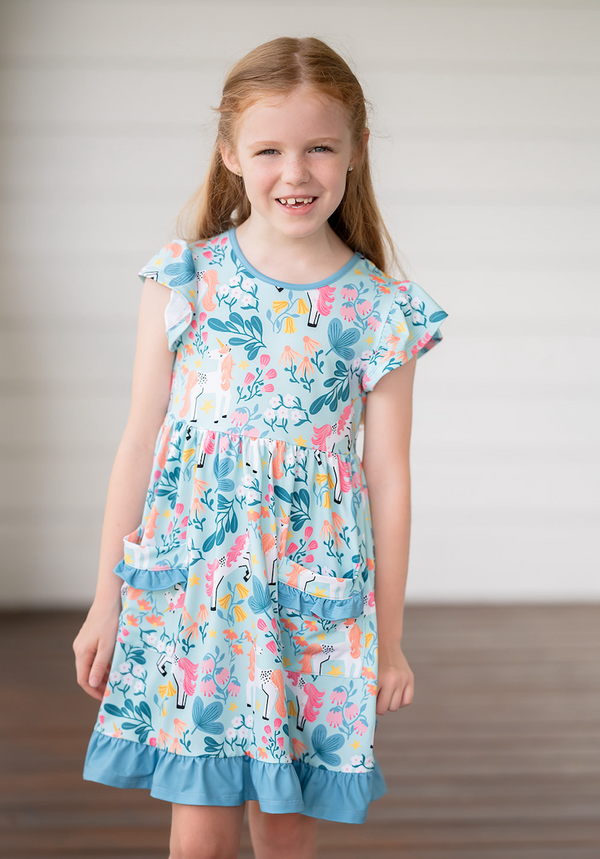 Millie Loves Lily Girls' Mint Unicorn 2-Pocket Dress