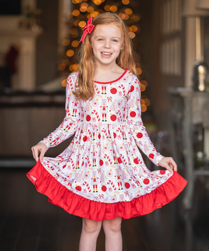 Pale Pink Christmas Balls Ruffle-Hem Dress