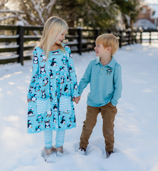 Nile Blue Heather Penguin Skate Long-Sleeve Polo