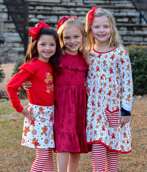 Red Angel-Sleeve Sweatshirt & Gingerbread Skirted Leggings