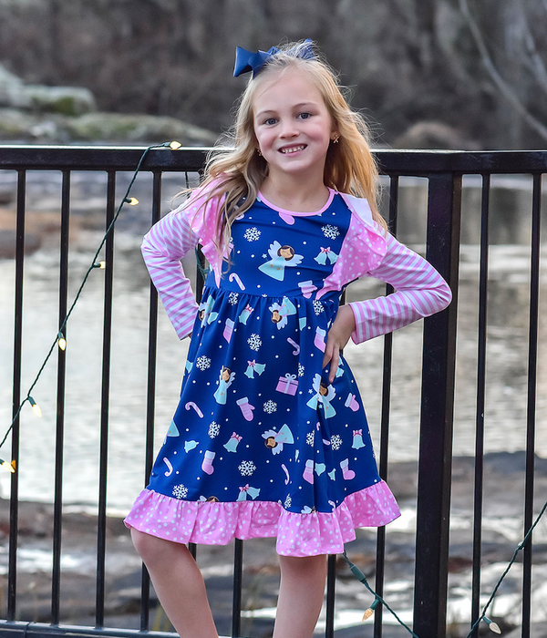 Pink Christmas Angels Angel-Sleeve Dress