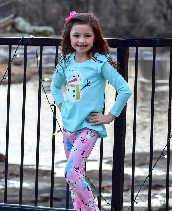 Mint Hi-Low Top & Pink Snow Girl Leggings