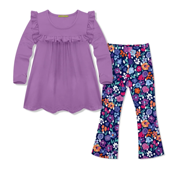 Millie Loves Lily Girls Purple Ruffle Top & Floral Legging Set