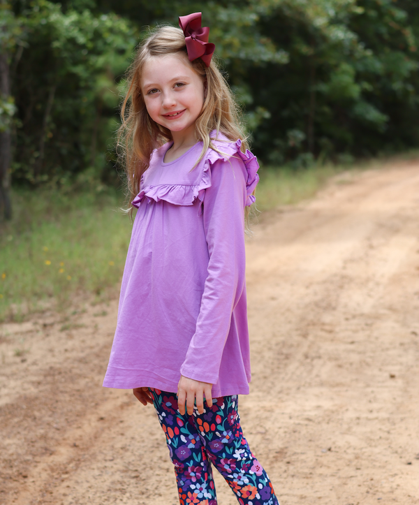 Millie Loves Lily Girls Purple Ruffle Top & Floral Legging Set