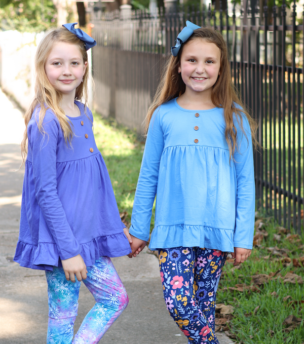 Millie Loves Lily Blue Iris & Blue Long Sleeve Tops & Leggings Set
