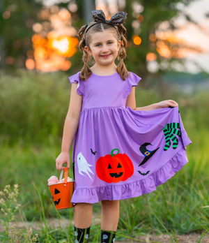 Millie Loves Lily Girls Purple Flutter Sleeve Dress & Matching Short Set