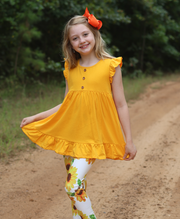 Millie Loves Lily Girls' Marigold & Cream 4-pc Cotton Top & Printed Legging Set