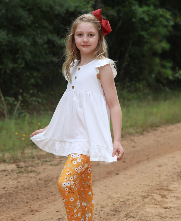 Millie Loves Lily Girls' Marigold & Cream 4-pc Cotton Top & Printed Legging Set