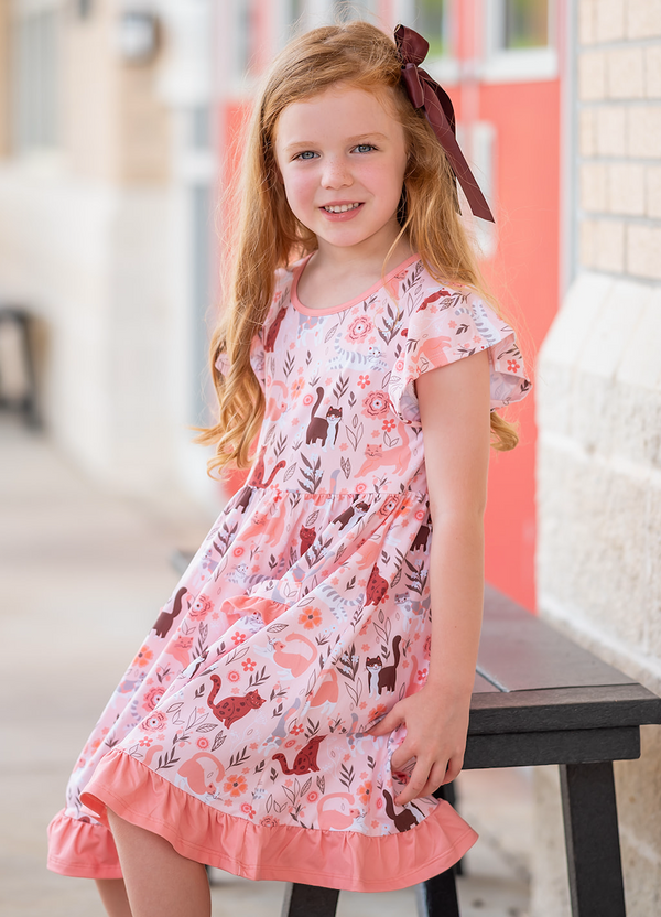 Millie Loves Lily Girls Coral Kitty 2-Pocket Dress