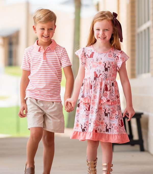 Millie Loves Lily Girls Coral Kitty 2-Pocket Dress
