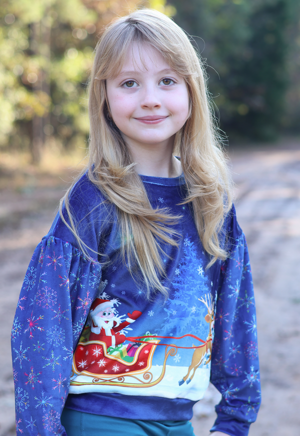 Navy Scenic Santa Velour Sweater