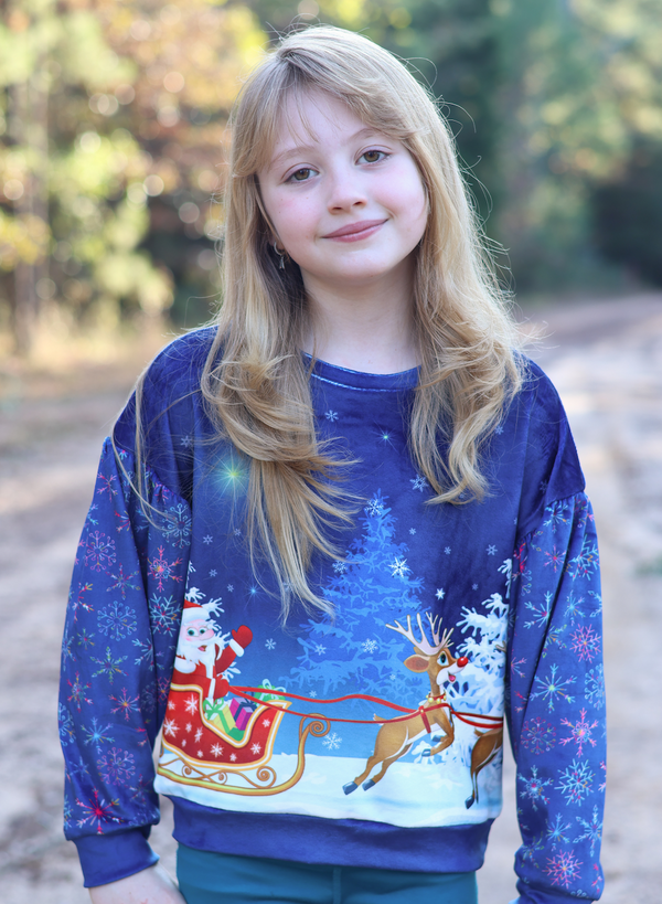 Navy Scenic Santa Velour Sweater