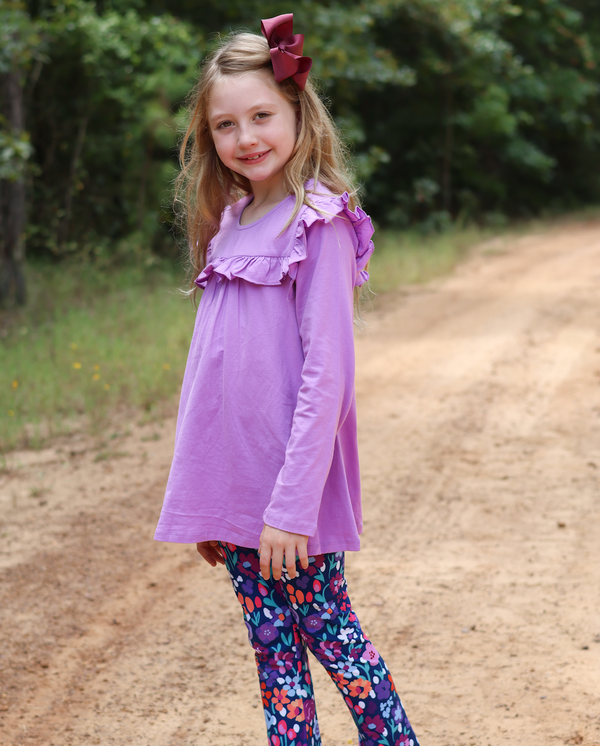 Millie Loves Lily Girls Purple Ruffle Top & Floral Legging Set