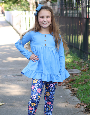 Millie Loves Lily Blue Iris & Blue Long Sleeve Tops & Leggings Set