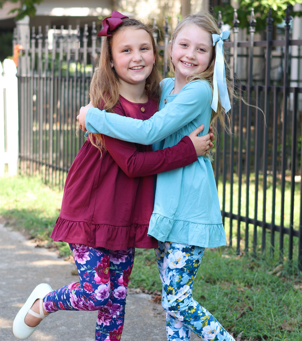 Millie Loves Lily Nile Blue & Plum Long Sleeve Tops & Leggings Set