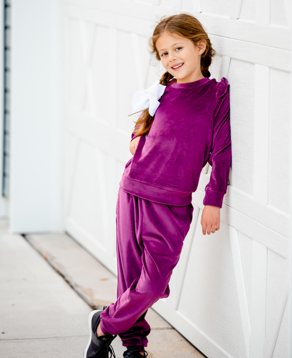 Millie Loves Lily Girls Plum Rib Velour Jogger Set,Big Girl
