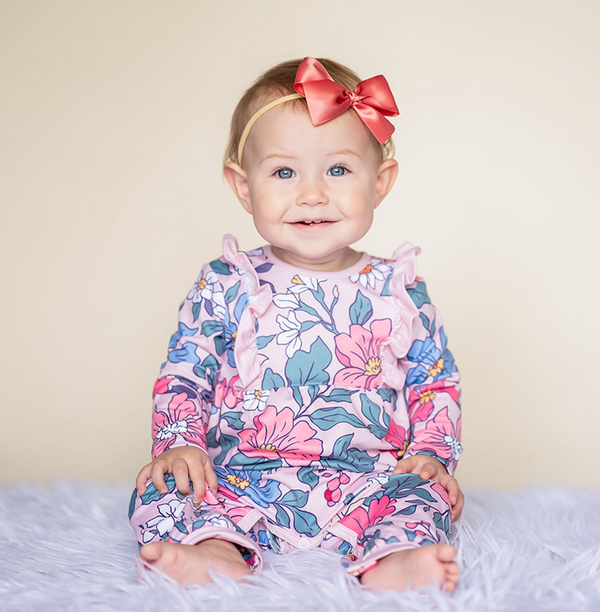 Millie Loves Lily Infant Girl Pink Floral Ruffle Trim 1-Piece