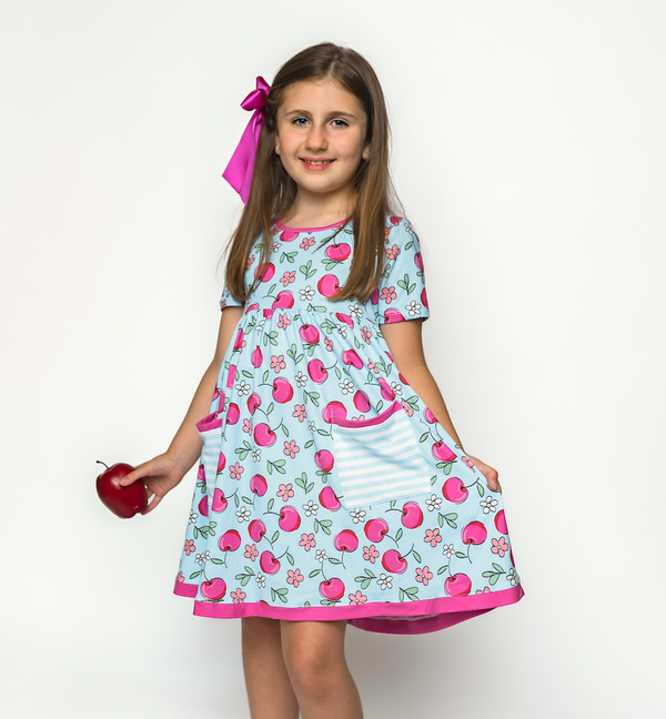 Ice Blue Cherries Pocket A-Line Dress & Stripe Shorts