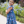 Navy Butterfly Floral Angel-Sleeve Dress