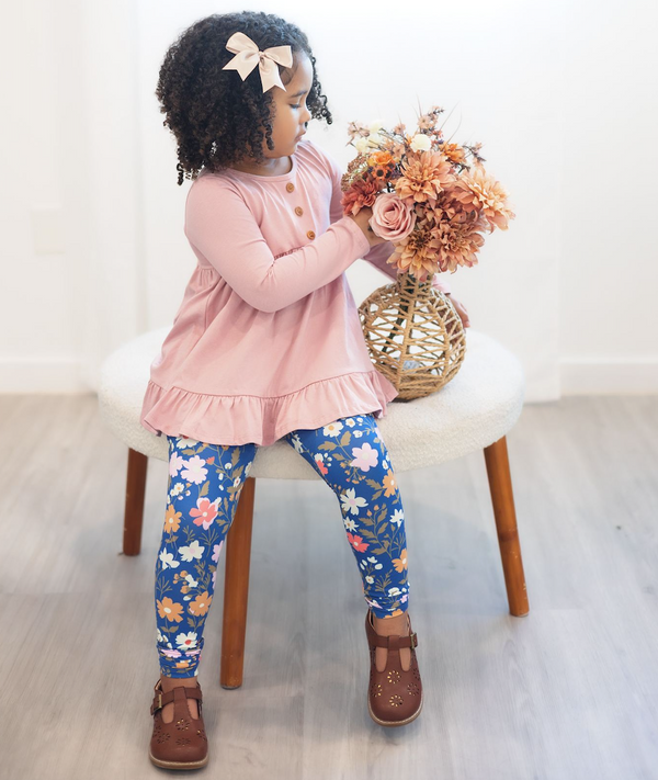 Kids Dusty Pink Long-Sleeve Babydoll Top & Beatrice Floral Leggings
