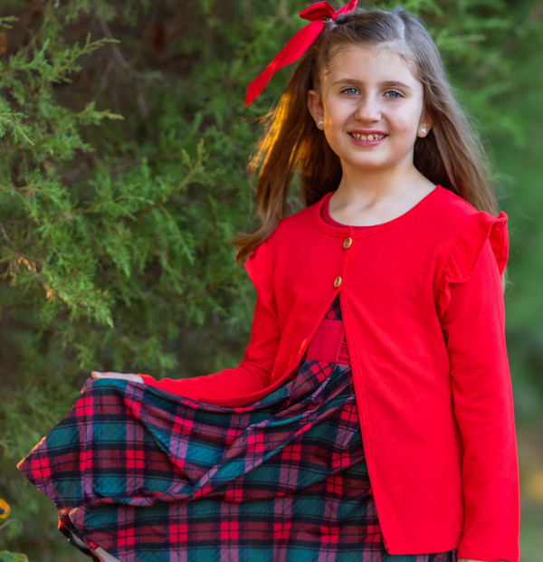 Millie Loves Lily Girls' Red Plaid Dress and Cardigan Set