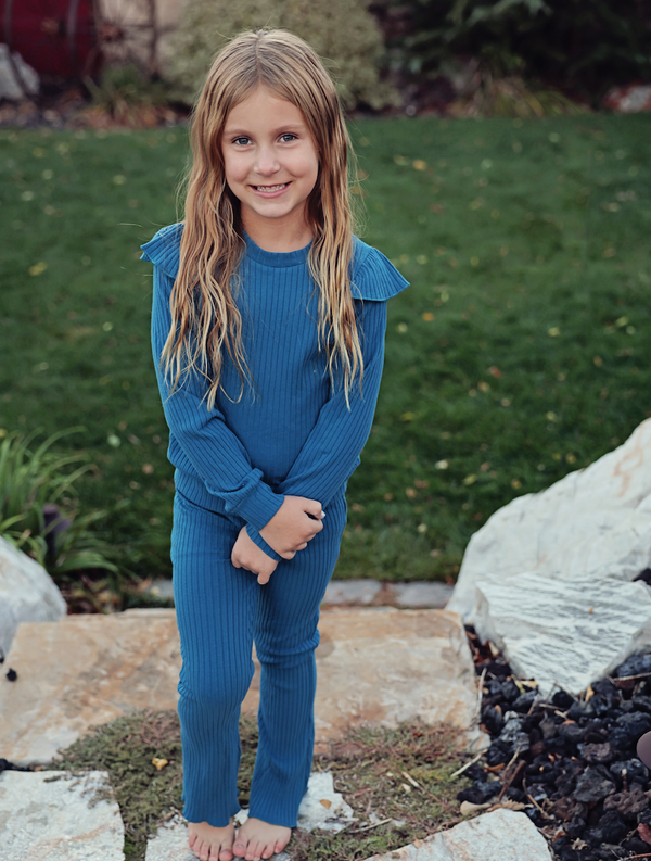 Millie Loves Lily Girls' Midnight Ribbed Top & Flared Legging Set