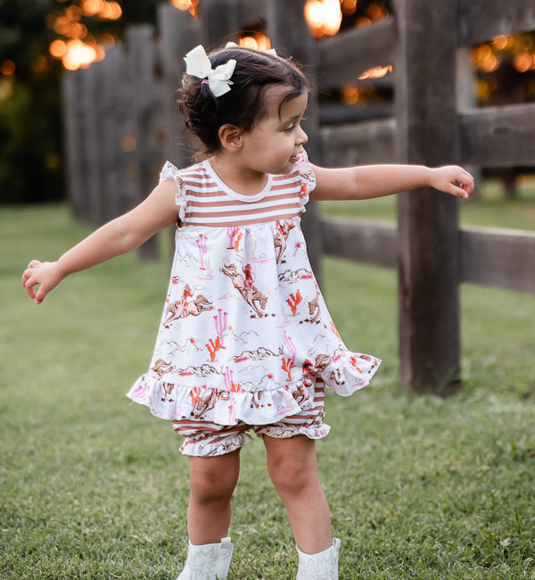 Kids Light Pink Rodeo Girl Skirted Bubble Romper