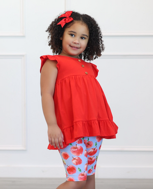 Red Babydoll Top & Apple Fest Bike Shorts