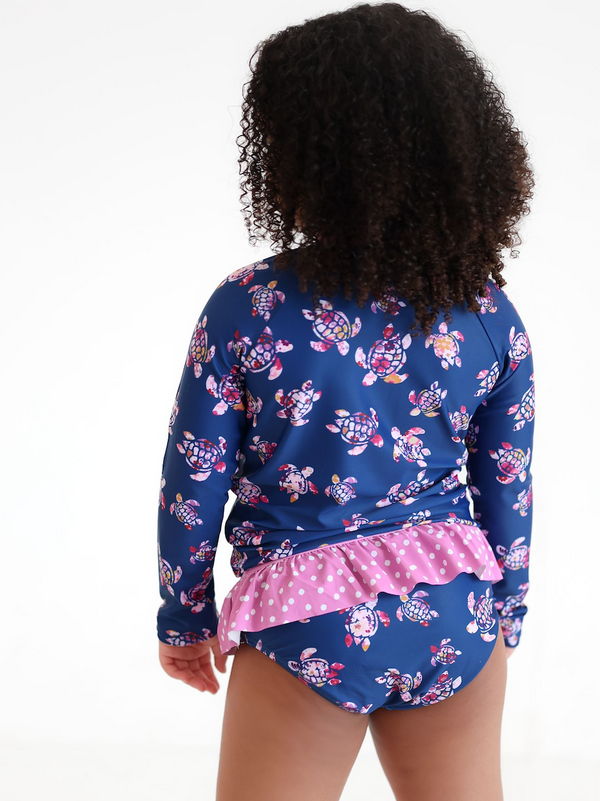 Navy Mosaic Turtle Long-Sleeve Rashguard Set