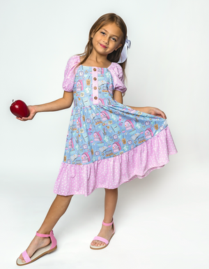 Periwinkle School Supplies Ruffle-Hem A-Line Dress
