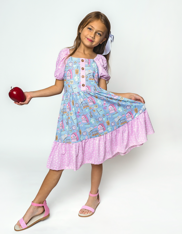 Periwinkle School Supplies Ruffle-Hem A-Line Dress