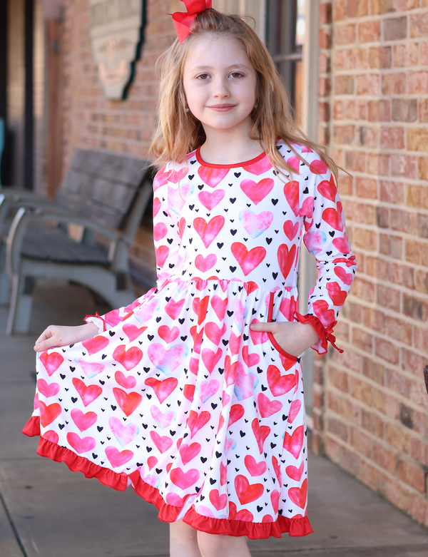 Red Love Heart Bow-Accent Pocket A-Line Dress