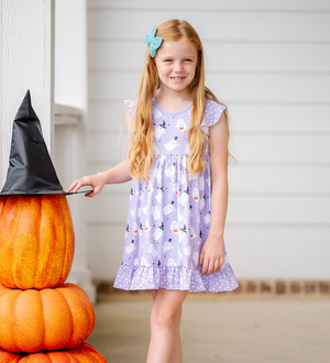 Kids Lilac Floating Ghost Angel-Sleeve Dress & Dot Shorts