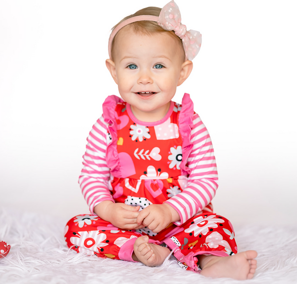 Red Hearts Ruffle-Trim Playsuit