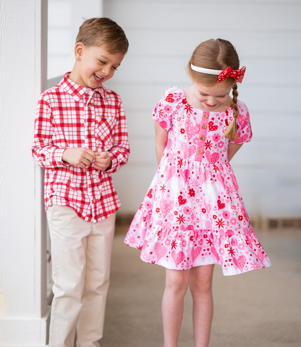 Pink Hillary Hearts Ruffle-Hem A-Line Dress