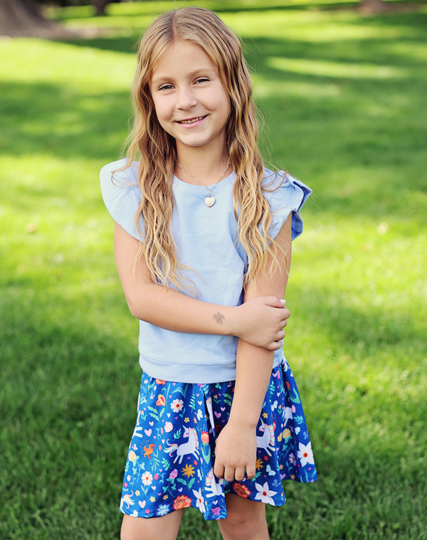 Kids Periwinkle Fr Terry Top & Unicorn Prance Skort