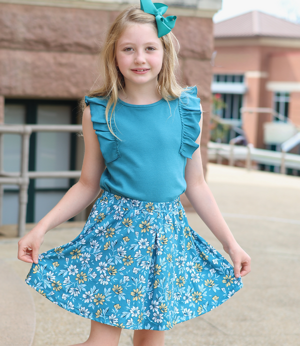 Teal Ribbed Sleeveless Top & Susie Floral Skort
