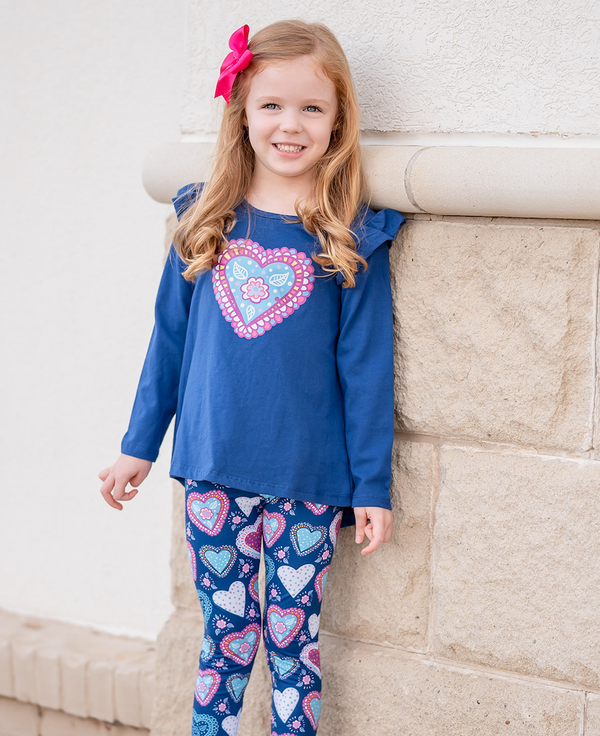 Kids Navy Hi-Low Top & Heart Leggings
