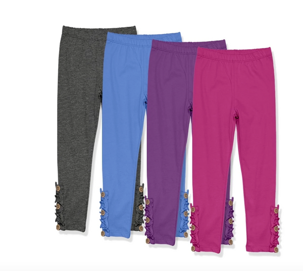 Millie Loves Lily Girls Solid Ruffle Legging Set with Button Accent