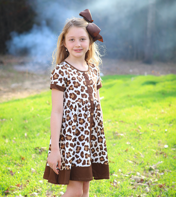 Kids Cream Simply Leopard Button-Up A-Line Dress
