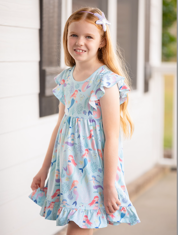 Mint Mermaid Angel-Sleeve Dress