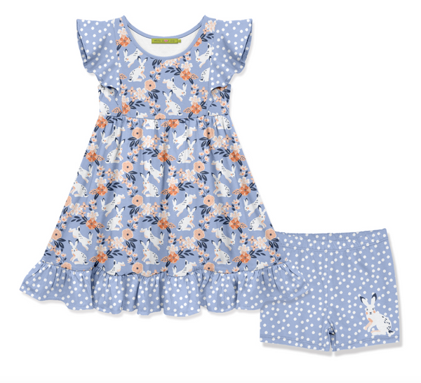Millie Loves Lily Girls Periwinkle Bunny Meadow Dress & Short Set