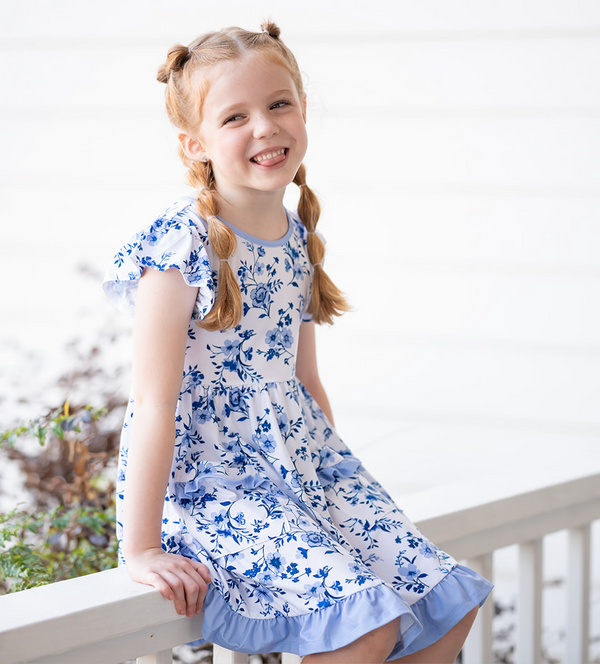 Millie Loves Lily Girls Periwinkle Floral 2-Pocket Dress