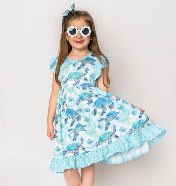 Millie Loves Lily Girls Mint Turtle Angel Sleeve Dress & Short Set,2-PCS