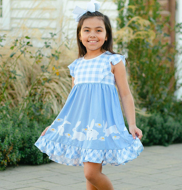Millie Loves Lily Female Easter Bunny Border Angel-Sleeve Dress & Gingham Shorts