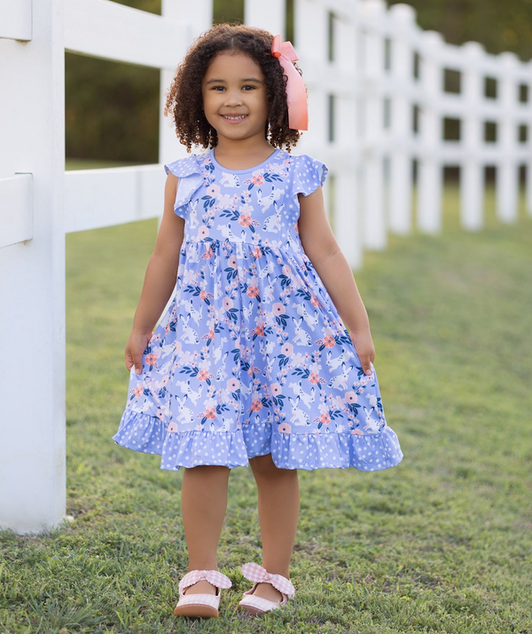 Millie Loves Lily Girls Periwinkle Bunny Meadow Dress & Short Set