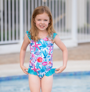 White Water World Ruffle-Accent One-Piece