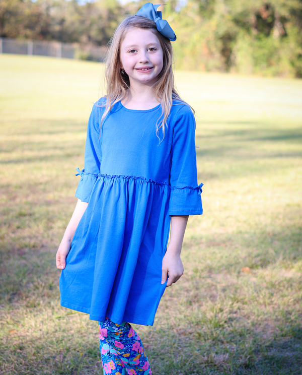 Millie Loves Lily Girls Slate Rose And Blue Dress And Printed Leggings Set,4-PCS